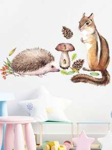 卡通松鼠和刺蝟家居牆面裝飾貼紙,pvc 自黏可拆卸壁紙