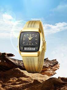 Reloj Impermeable Multifuncional De Acero Con Visualización Dual Y Estilo Sencillo Para Uso Diario Para Hombre De Liebig - Negro - Ver 2