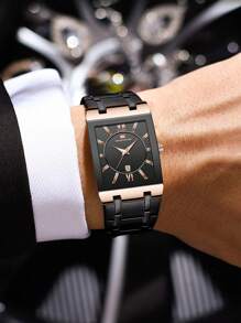 VA VA VOOM 1 Peça Relógio Masculino Moda, Mostrador Quadrado, Pulseira de Aço Inoxidável 41mm, Estilo de Negócios de Luxo, Presente Masculino, Mecanismo de Quartzo Original, Dourado, Rose Gold e Preto, Relógio Esportivo e de Trabalho para Uso Externo
