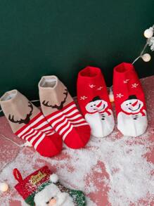 5雙幼童男女聖誕襪,紅色假日襪子帶有腳底和背面的大圖案,可愛和節日氣氛非常濃的襪子,有可愛的雪花、雪人、鹿、卡通聖誕老人、條紋和聖誕樹等圖案,適合秋冬穿著,是孩子們的完美聖誕禮物 - 彩色 - 查看 8