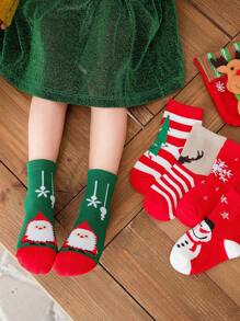 5雙幼童男女聖誕襪,紅色假日襪子帶有腳底和背面的大圖案,可愛和節日氣氛非常濃的襪子,有可愛的雪花、雪人、鹿、卡通聖誕老人、條紋和聖誕樹等圖案,適合秋冬穿著,是孩子們的完美聖誕禮物 - 彩色 - 查看 5