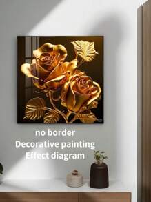 1PC Golden Rose Gorgeous pattern decoration canvas painting, borderless living room wall hanging bedroom dormitory home decoration,  wall art pictures, gifts for her/him - Black - View 2