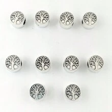 10 cái/gói Châu Âu & Châu Mỹ Retro Hợp kim Cây đời Lớn Lỗ Hạt Đối với DIY Vòng tay Hoặc Vòng Cổ Làm - Bạc - Xem 2