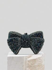 闪闪发光、闪亮迷人、优雅、精致奢华的银色/红色/黑色/金色/淡紫色水晶蝴蝶结设计晚宴包，适合新娘婚礼，全手工制作的水钻装饰蝴蝶结手拿包，优雅的钻石女士派对手拿包，钻石设计师手袋/晚宴包，适合舞会活动，女性完美派对、婚礼、舞会、宴会，带盒子的最佳礼物（不适合手机） - 黑色 - 查看 2