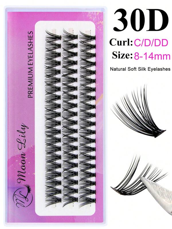 Cílios Postiços de Alta Qualidade, Densos e Fofos, 3 Fileiras (60 peças), 30D, Preto, Natural, Macio, Sexy, Adequado para Uso Diário, Transporte, Festa, Festival, C-Curl