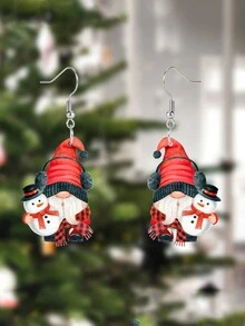 1對可愛的聖誕地精和雪人形狀的亞克力垂墜耳環,女士聖誕禮物首飾 - 紅白色 - 查看 4