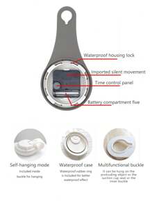 1pc Waterproof Bathroom Clock With Suction Cup For Kitchen, Living Room And Bedroom - White - View 3