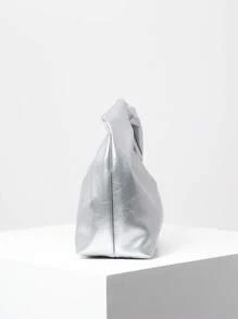 輕巧便攜時尚扭紋方形頂部提手包,簡約多功能通勤女式手提包,適合青少年女大學生、菜鳥和白領,非常適合辦公室、工作、商務、通勤、戶外、旅行、郊遊、購物、度假 - 銀色 - 查看 5