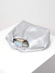 輕巧便攜時尚扭紋方形頂部提手包,簡約多功能通勤女式手提包,適合青少年女大學生、菜鳥和白領,非常適合辦公室、工作、商務、通勤、戶外、旅行、郊遊、購物、度假 - 銀色 - 查看 7