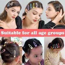 30pcs Random Color Cute Geometric Design 5cm Resin Drop Hair Clips Set, Retro, Fashionable, Simple, Daily Wearing, Gift, For Girls - Multicolor - View 2