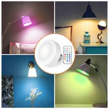 2 LED color bulbs Battery powered, AAA battery powered bulb with remote control, wireless dimming timer LED bulb with E26 screw No hard wired lamps no electricity (without battery) - White - View 5
