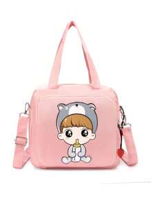 1pc Multifunctional Mommy Bag, Lightweight Handbag/Shoulder Bag/Crossbody Bag, Large Capacity Cartoon Diaper Bag For Mothers - Pink - View 7