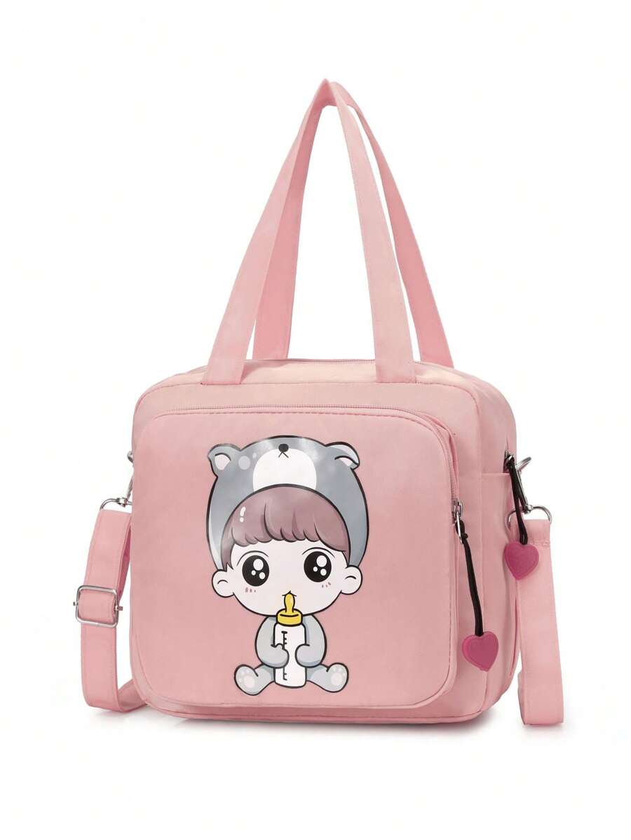1pc Multifunctional Mommy Bag, Lightweight Handbag/Shoulder Bag/Crossbody Bag, Large Capacity Cartoon Diaper Bag For Mothers - Pink - View 1