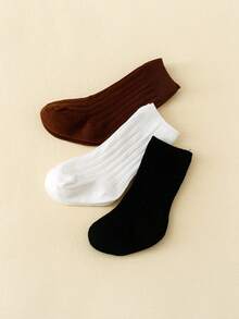 3 Pares De Calcetines Altos De Bebé De Color Sólido - Multicolor - Ver 3