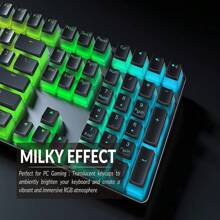 112鍵雙色射出pbt布丁鍵帽,oem佈局ansi Iso按鍵帽設置,適用於108/104/87/61機械鍵盤,黑色 - 黑色 - 查看 5