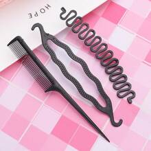 6 Pieces/set Multi-functional Hair Braiding Tools Plastic Threading Needle Hair Holder Comb For Hair Styling - Black - View 3
