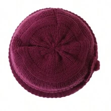 1 chiếc mũ len màu tím đỏ cỡ trung có lót nhiệt và tua rua, phong cách Boho mùa đông và mùa thu - Màu đỏ tím - Xem 4