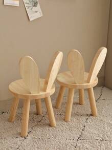 1pc Creative Small Wooden Stool With Rabbit Ear Design For Children To Change Shoes, Hallway. Natural Color, Minimalist Style