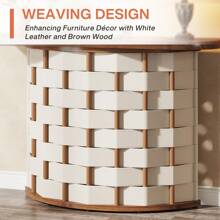 Tribesigns Half Moon Entry Table for Entryway, 47-Inch Vintage Semi Circle Console Sofa Table with Woven Leather Base, Modern Accent Table for Living Room - Trắng & Nâu - Xem 5