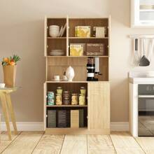 QQD 71" Pantry Cabinets With Hutch Tall Kitchen Pantry Storage Cabinet Sideboard Buffet Cabinet With 6 Doors, Large Countertop, Adjustable Shelf, Kitchen Dining Room Sideboard