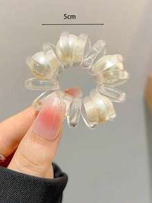 4入組珍珠裝飾透明螺旋髮圈，簡單的髮飾，適用於女性