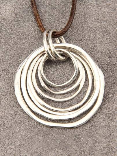 1 pieza Collar con colgante de círculo plano asimétrico de 7 capas de aleación minimalista y elegante con cadena larga para mujeres