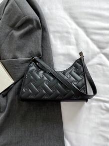 Solid Color Minimalist And Light Luxury Pressed Flower Shoulder Bag - Black - View 7