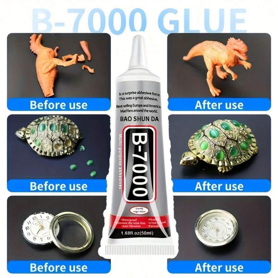 50ml B7000胶水，慢干，带有精密尖端，适用于修复珠宝、塑料、玻璃、木材、包、鞋、家具、DIY、美甲等。 - 50ML-1支 - 查看 1