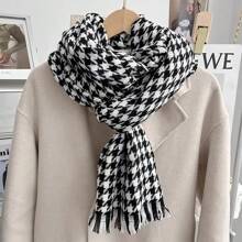 1 Miếng Nhiều màu Hàng mới đến Mùa Đông Ấm áp Hợp thời Kẻ sọc Khăn quàng cổ , Hàn Quốc Phong cách Đan Viền tua Khăn quàng cổ , Thời trang , Giữ Ấm Đối với phụ nữ Và Sinh viên - Đen và trắng - Xem 2