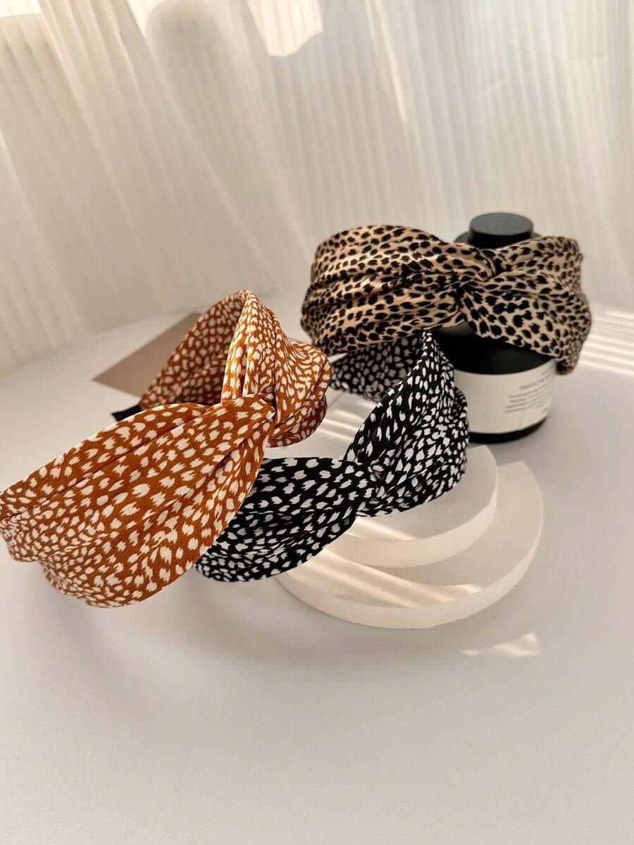 1套3入組復古豹紋交叉頭帶，高頭冠，寬側面壓髮夾，多功能優雅女士頭飾，適合外出和佩戴 - 彩色 - 查看 1