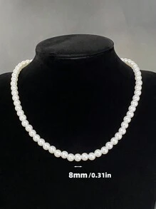 法式復古簡約彈性珍珠項鍊 女孩串珠項鍊手鍊 高質感項鍊 - 米色 - 查看 5