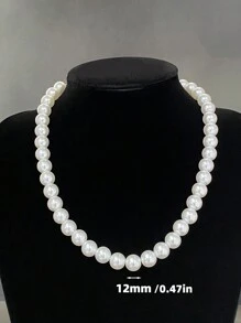 法式復古簡約彈性珍珠項鍊 女孩串珠項鍊手鍊 高質感項鍊 - 米色 - 查看 3