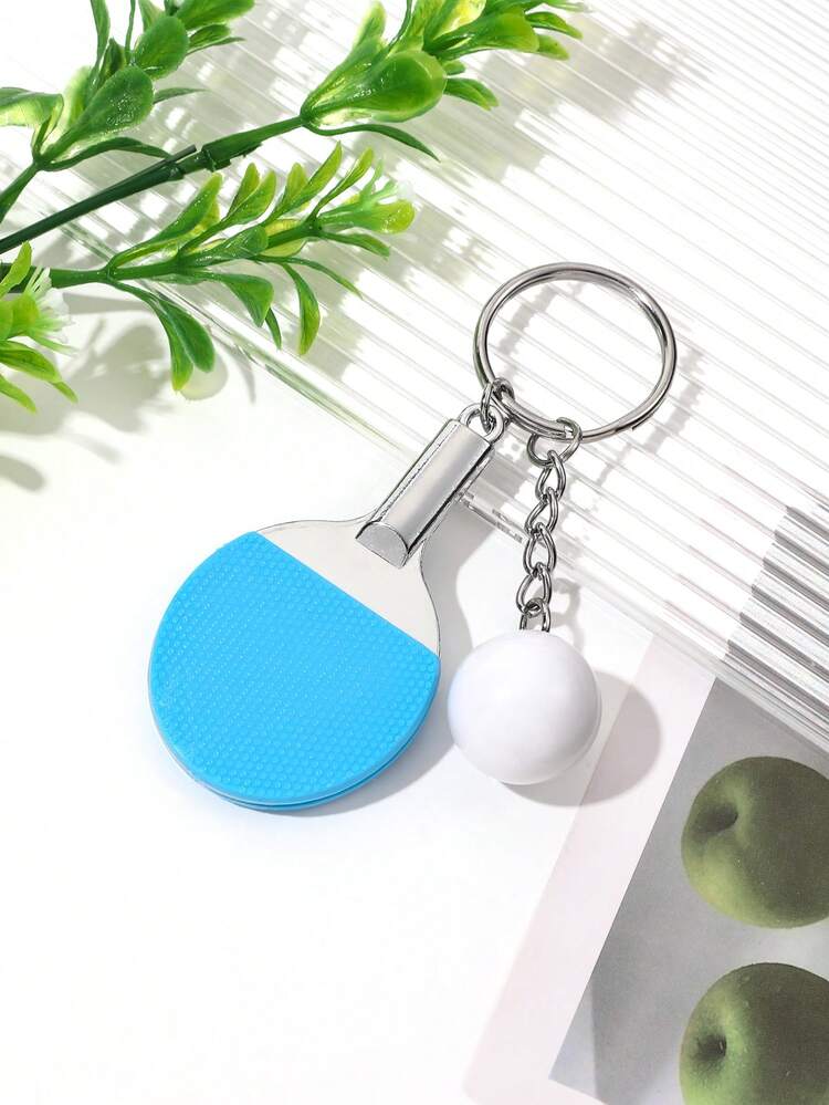 1pc Men's Leisure Sports Alloy Blue Ping Pong Ball Keychain Pendant - Blue - View 2