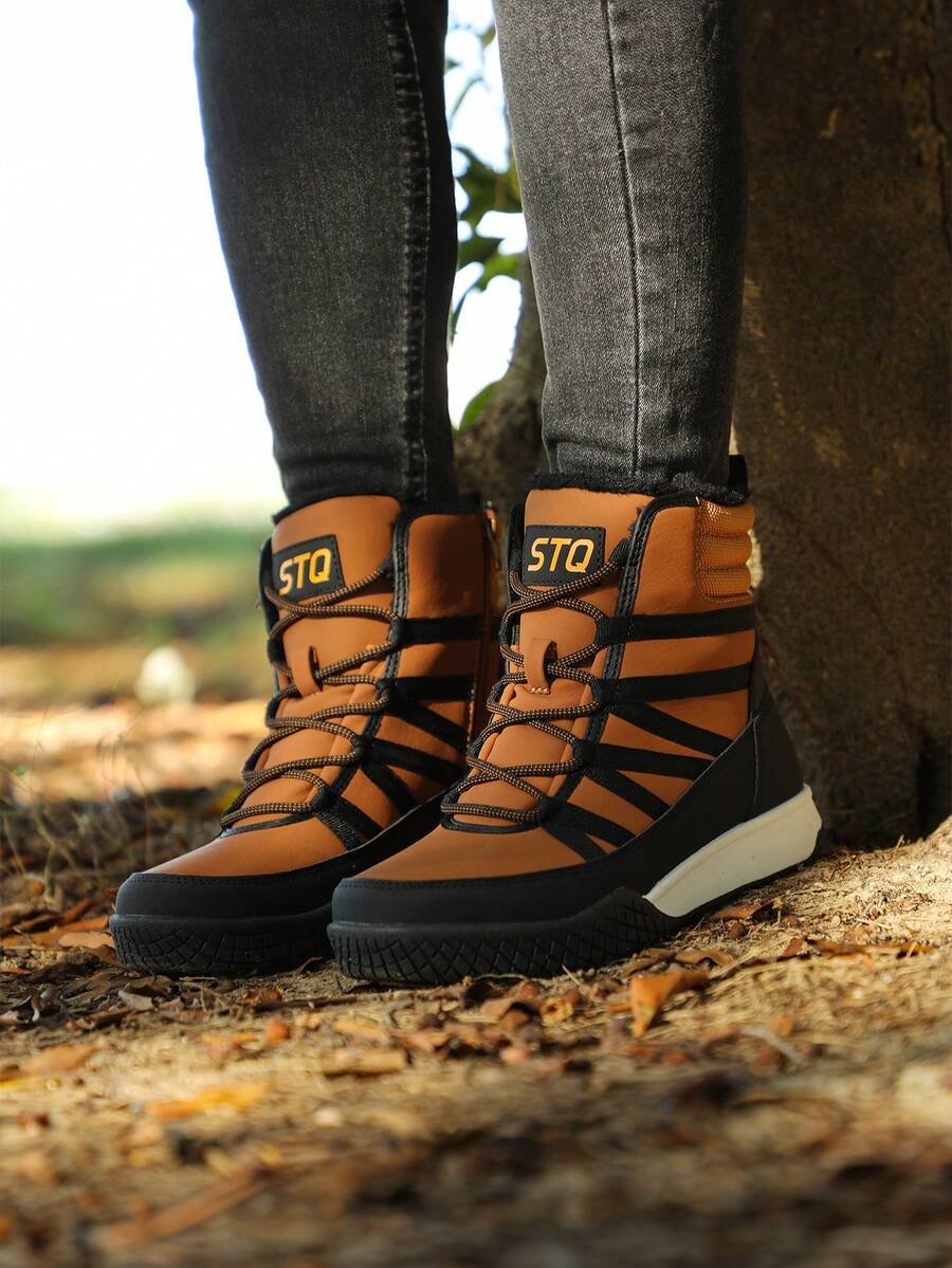 STQ Women's Winter Walking Boots Zip Up Lightweight Cozy Ankle Bootie With Laces - 棕色的 - 查看 1