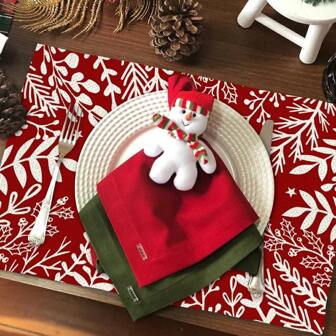 1pc Pine Needle & Lines Pattern Placemat For Christmas And New Year Table Decor