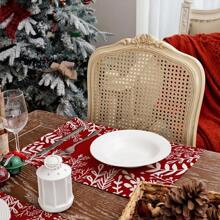1pc Pine Needle & Lines Pattern Placemat For Christmas And New Year Table Decor - Red - View 4