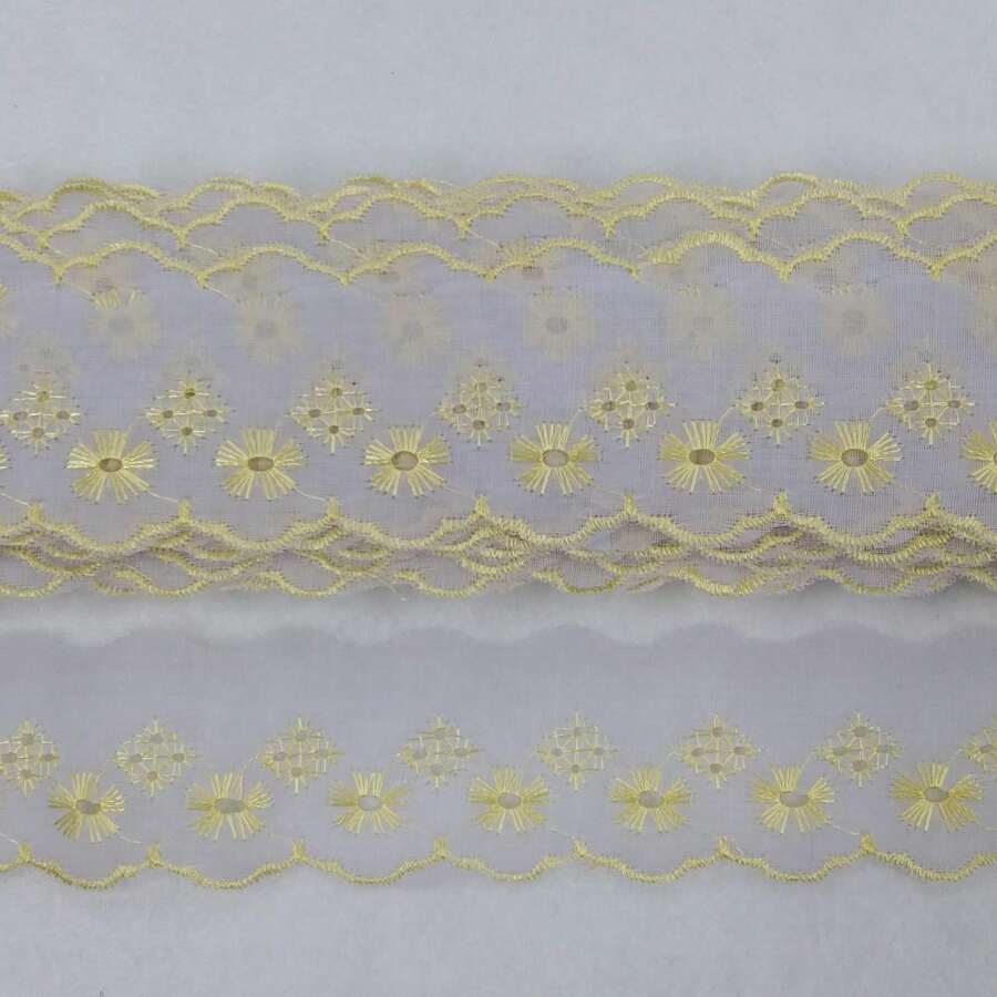 Bordado Puntilla Inglesa Lase - Pieza De 13.70 Metros Y 5cm De Ancho - Bordado Ingles - Tira Bordada - Laise - Lese - Terminación - Amarillo - Amarillo - Ver 1