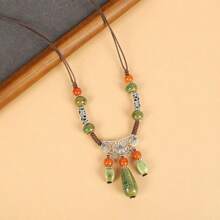 1 件獨特異國風格頭帶,陶瓷水滴形額頭吊墜,女士古代風格頭帶項鍊 - 綠色 - 查看 5