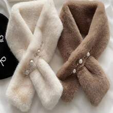 Dày Sang trọng Trân châu Vượt qua Khăn quàng cổ - Màu Khaki - Xem 4