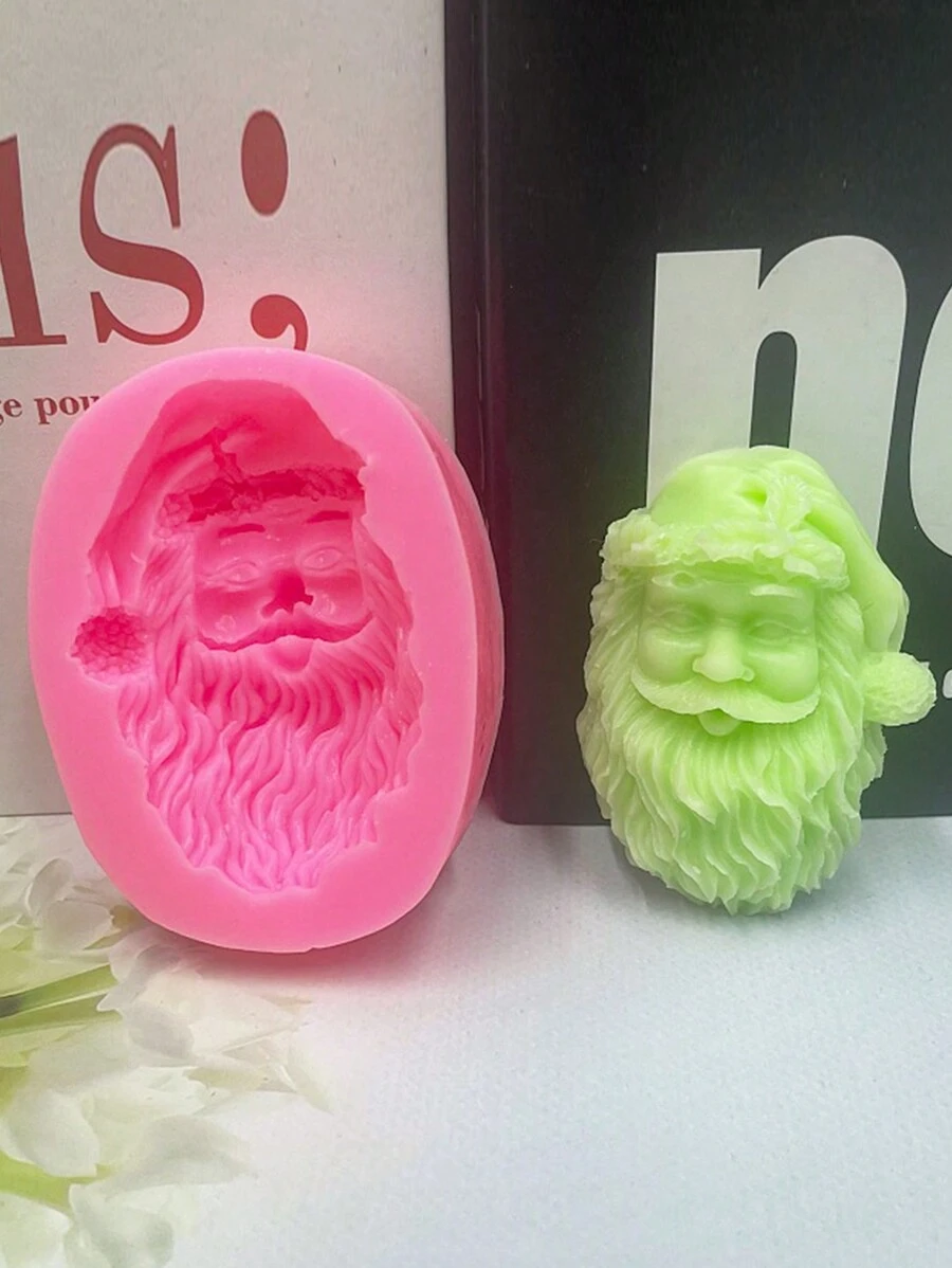 1 件圣诞帽和圣诞老人形状硅胶模具，适用于饼干、巧克力、软糖蛋糕装饰工具 - 粉色 - 查看 1