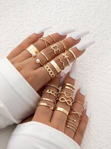 23入組簡約合金蝴蝶、心形、人造珍珠、扭曲、開放式女戒指,適合約會的完美禮物