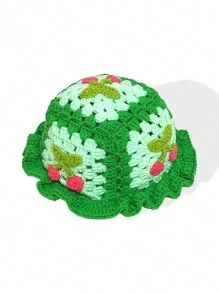 1 szt Ręcznie robione na szydełku Kapelusz Boho - Zielony - Zobacz 2