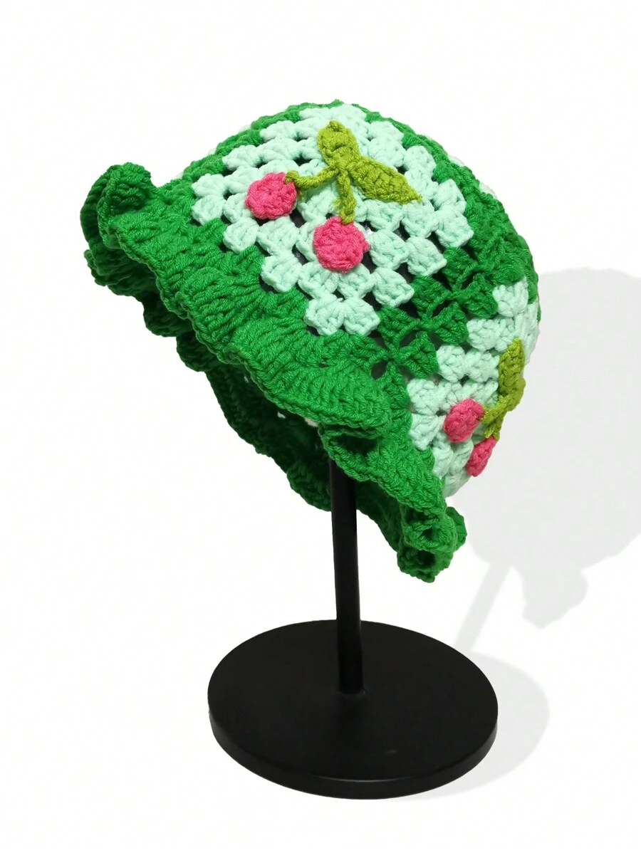 1 szt Ręcznie robione na szydełku Kapelusz Boho - Zielony - Zobacz 1