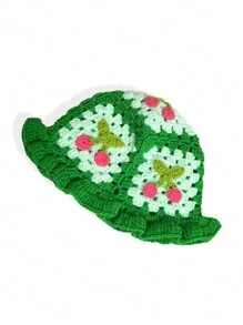 1 szt Ręcznie robione na szydełku Kapelusz Boho - Zielony - Zobacz 3