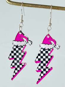 2入組女士專屬霓虹粉聖誕老人、聖誕樹、足球、閃電箭形耳環,聖誕節禮物 - 彩色 - 查看 1