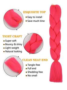 3入組粉色大辮子頭套24英寸,適合女性日常、假期和cosplay的辮子頭衣服,時尚新年和聖誕節的合成髮和易於操作的高溫髮