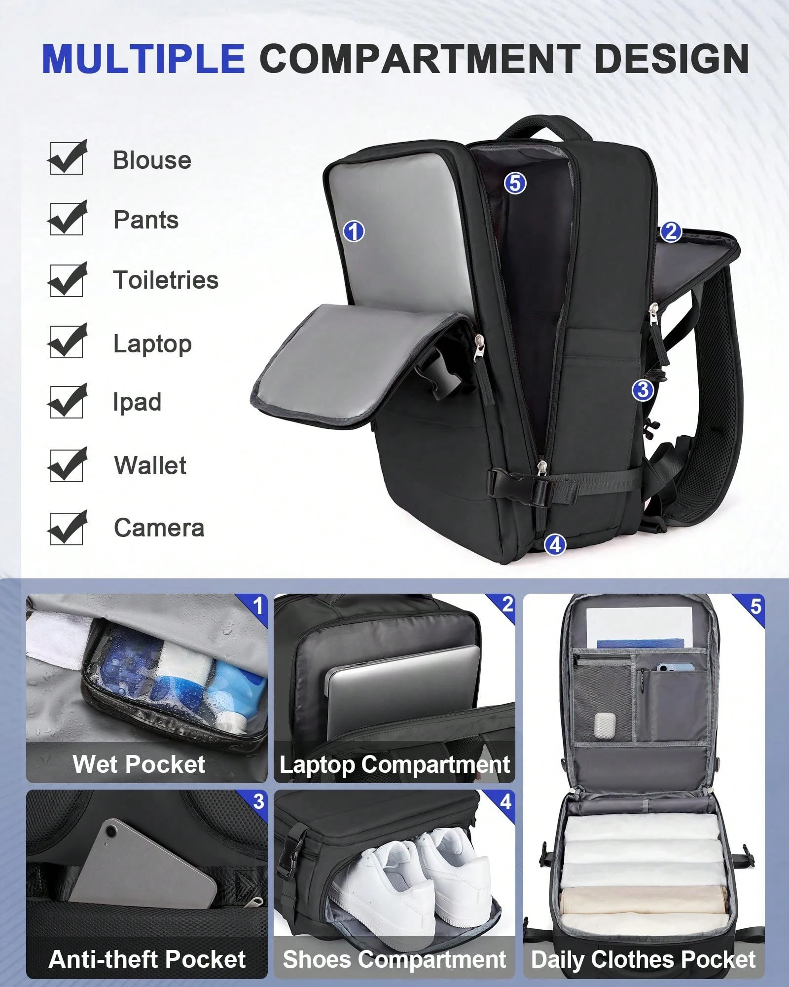 Cafele Business Rucksack TSA-kompatibel - Wasserdichter Laptoprucksack Mit USB-Anschluss