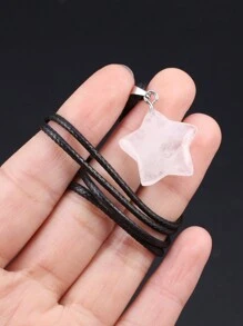 5入組/套天然石頭星形吊墜項鍊皮繩鏈45+5cm迷人的女士男士珠寶配飾,日常禮物 - 5件-20x20mm - 查看 8