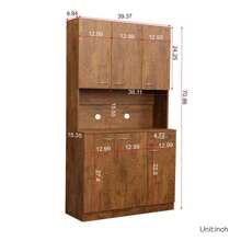 QQD 71" Pantry Cabinets With Hutch Tall Kitchen Pantry Storage Cabinet Sideboard Buffet Cabinet With 6 Doors, Large Countertop, Adjustable Shelf, Kitchen Dining Room Sideboard