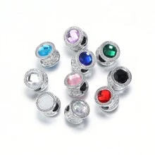 10入組/袋雙面鑲嵌鑽石合金大孔珠子,用於diy手工珠寶,女士多彩水晶彈性手鐲配件 - 合金鑲鑽大孔珠 - 查看 25